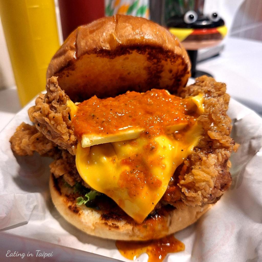 Big Als spicy maple syrup fried chicken burger